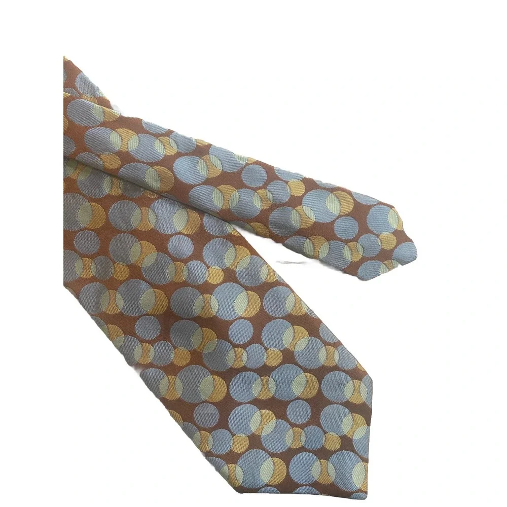 TED BAKER 100% Silk Geometric Overlapping Circles Tie – Gray, Gold & Brown